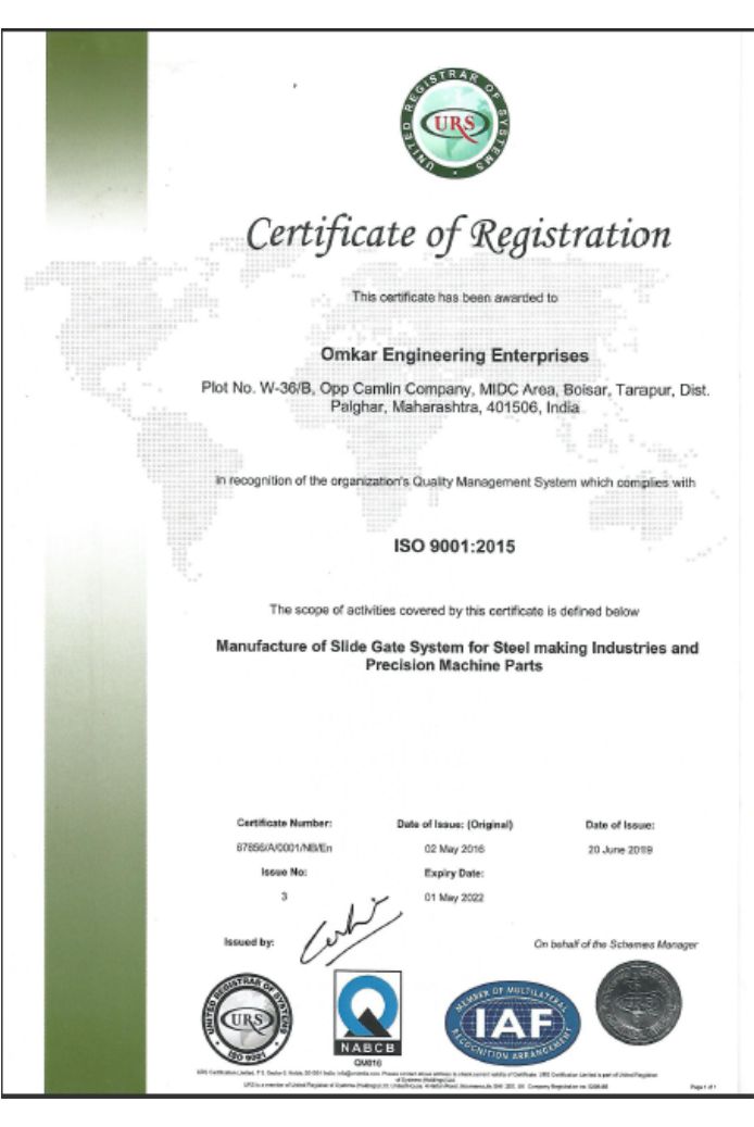 Omkar ISO Certificate